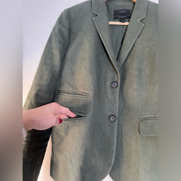 J. Crew Schoolboy Blazer Army Olive Green Linen Classic Neutral Preppy Size 8 - Picture 8 of 14